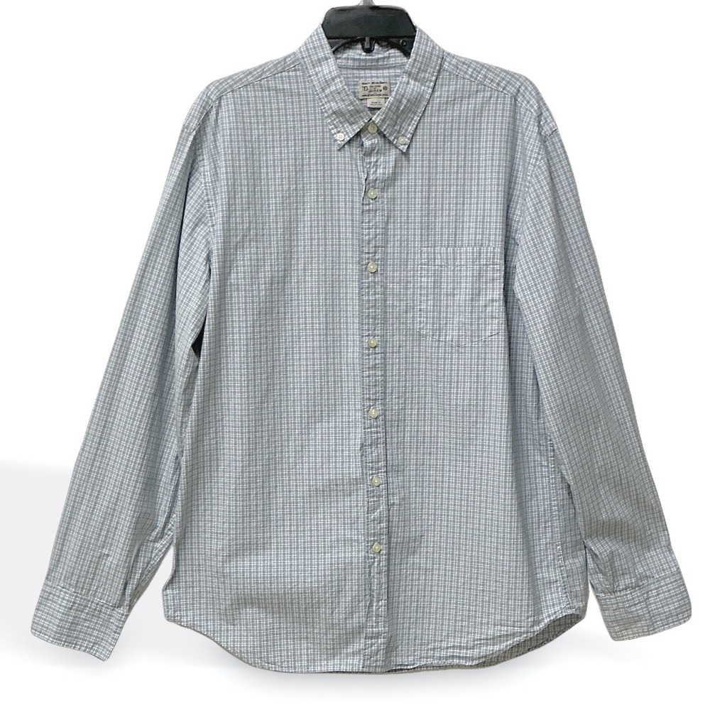 J. Crew Mens Blue White Micro Check Cotton Button Down Shirt XL 47238‎ FA14